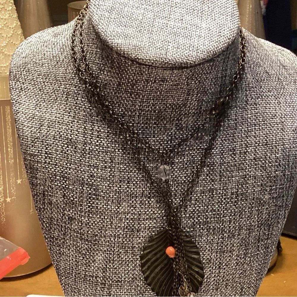 Bronze Tone Chain Link Leaf Necklace